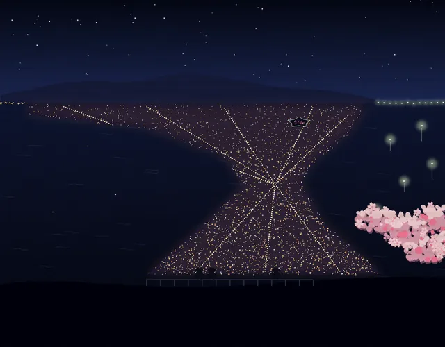函館山から見た夜景と漁火を描いたイメージ画像